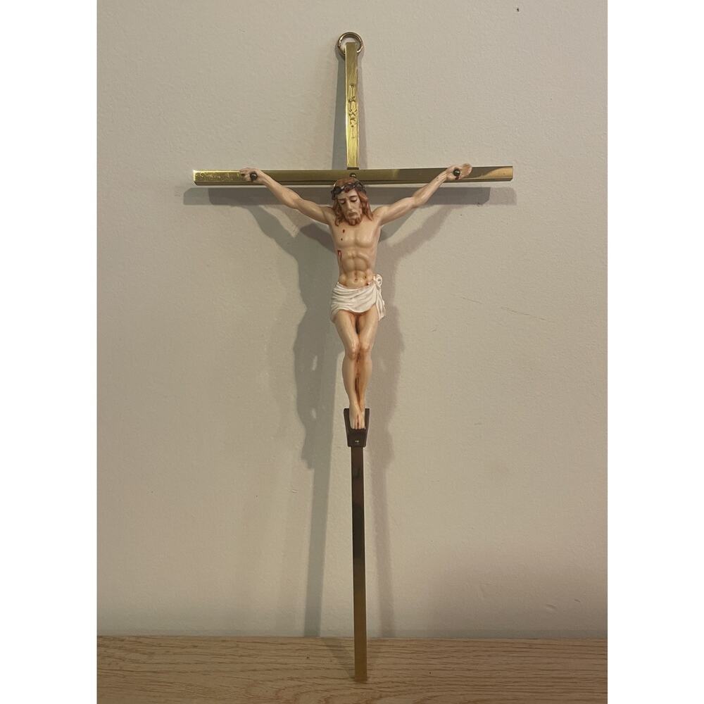 VTG 10” Jesus Christ on Cross INRI Brass Wall Crucifix Made In Italy